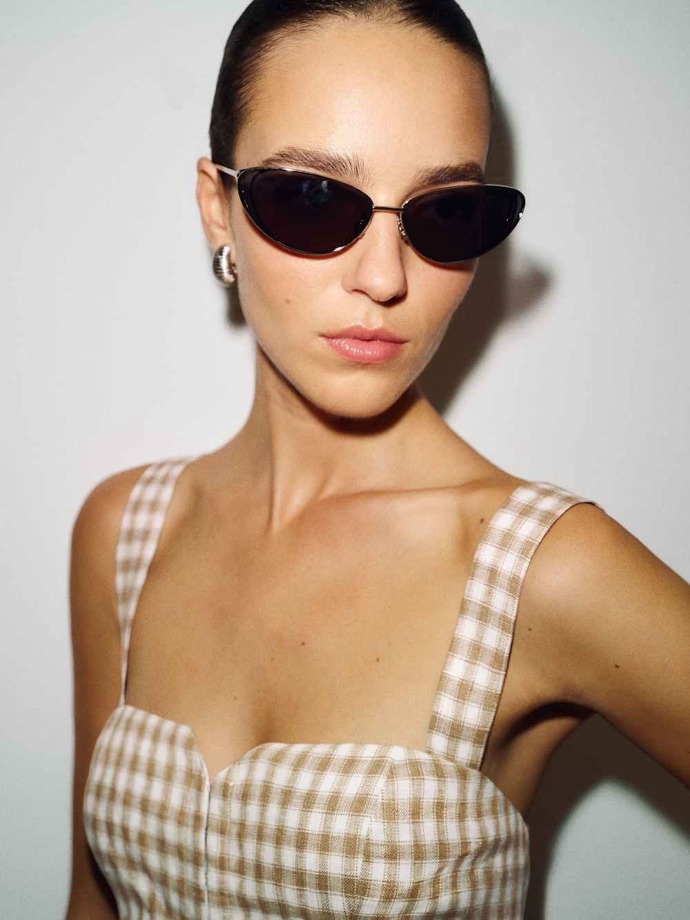 NEW Reformation Roma Midi Linen Dress Dunes Check Gingham Tan White Size 4 - Picture 11 of 15